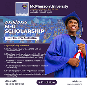 Fully Funded McPherson University Undergraduate Scholarship 2024 for Nigerian Students