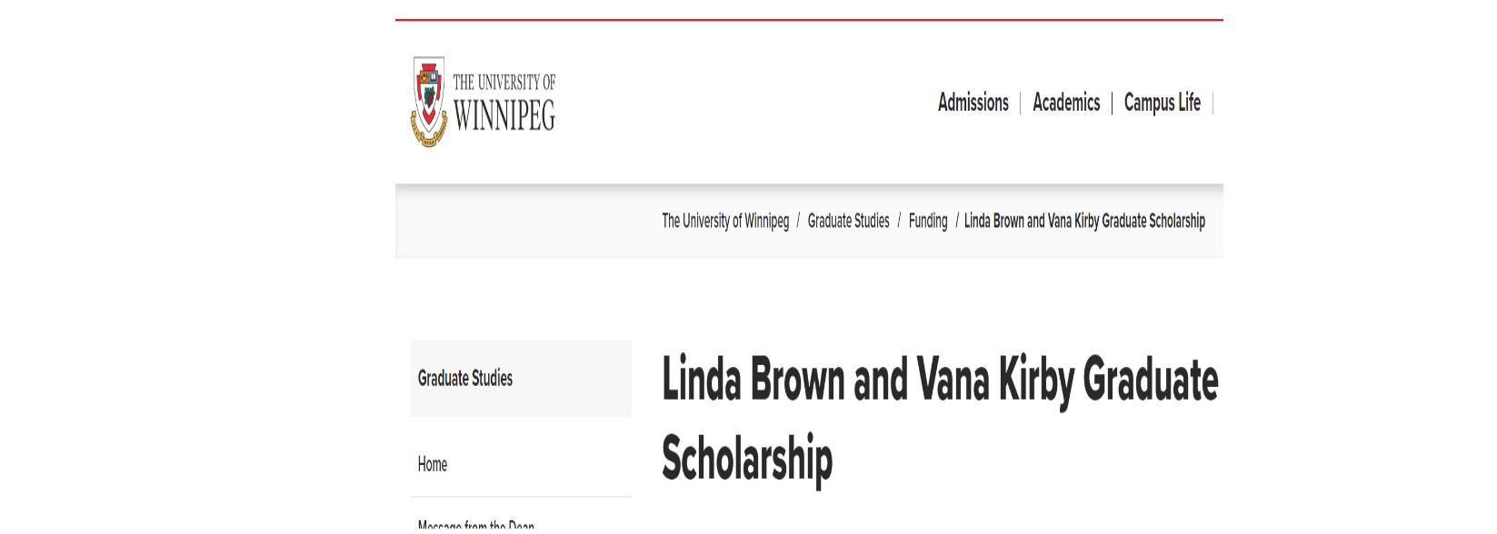 Apply for Linda Brown and Vana Kirby Graduate Scholarship at the University of Winnipeg