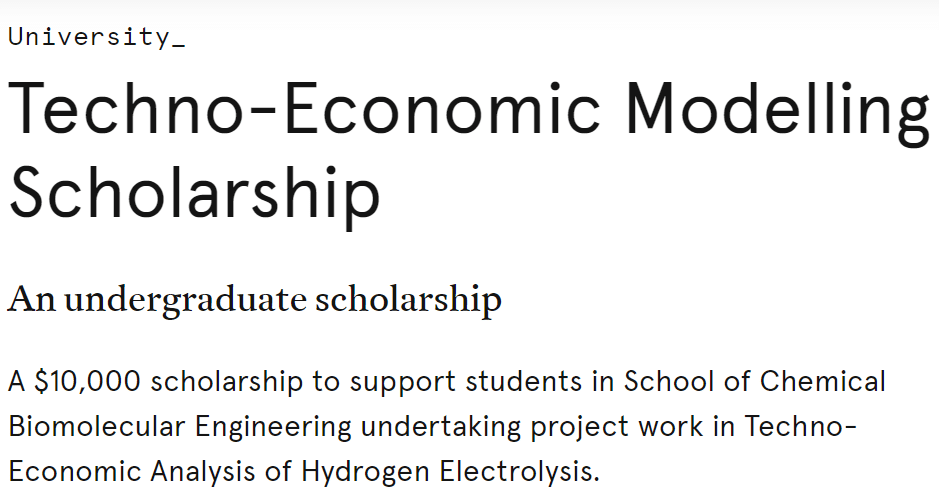 Techno-Economic Modelling Undergraduate Scholarship 2024 at University of Sydney