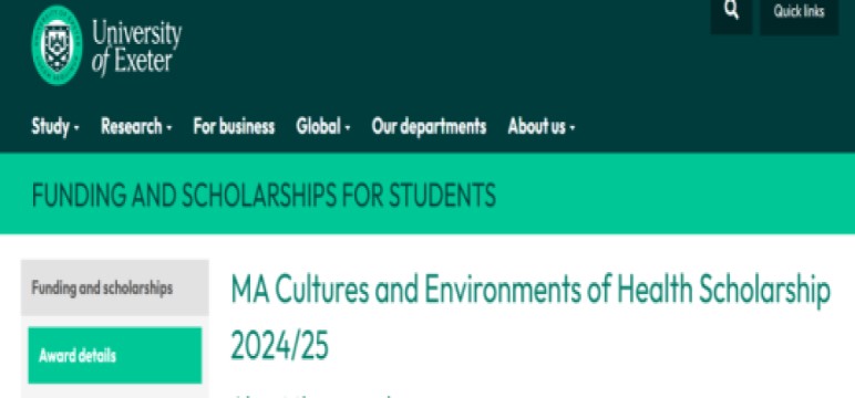 MA Scholarship 2024 at the University of Exeter for International Students