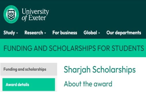 Sharjah Scholarships at the University of Exeter 2024/2025