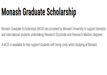 Study In Australia: Monash University Graduate Scholarship 2025