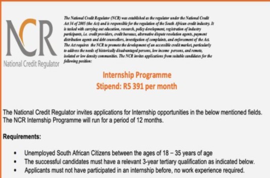 The National Credit Regulator Internship Programme 2024 for South Africans