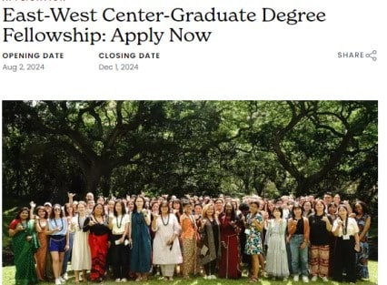 Apply Now for the East-West Center Graduate Degree Fellowship 2025