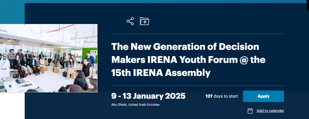 Apply For The International Renewable Energy Agency’s (IRENA) 2025 Youth Forum in Abu Dhabi (Fully Funded)