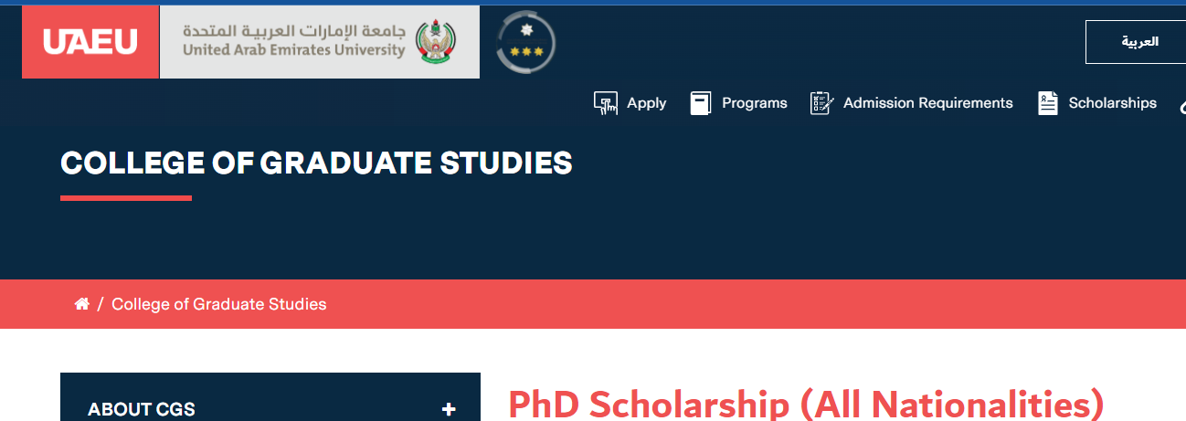 Fully Funded United Arab Emirates University PhD Scholarship 2024/25 For International Students