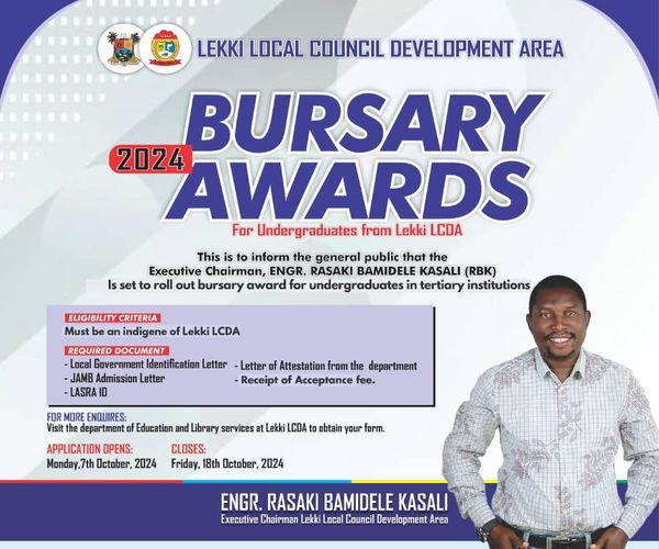 Lekki LCDA Rasaki Bamidele Kasali Undergraduate Bursary Awards 2024 For Nigerian Students