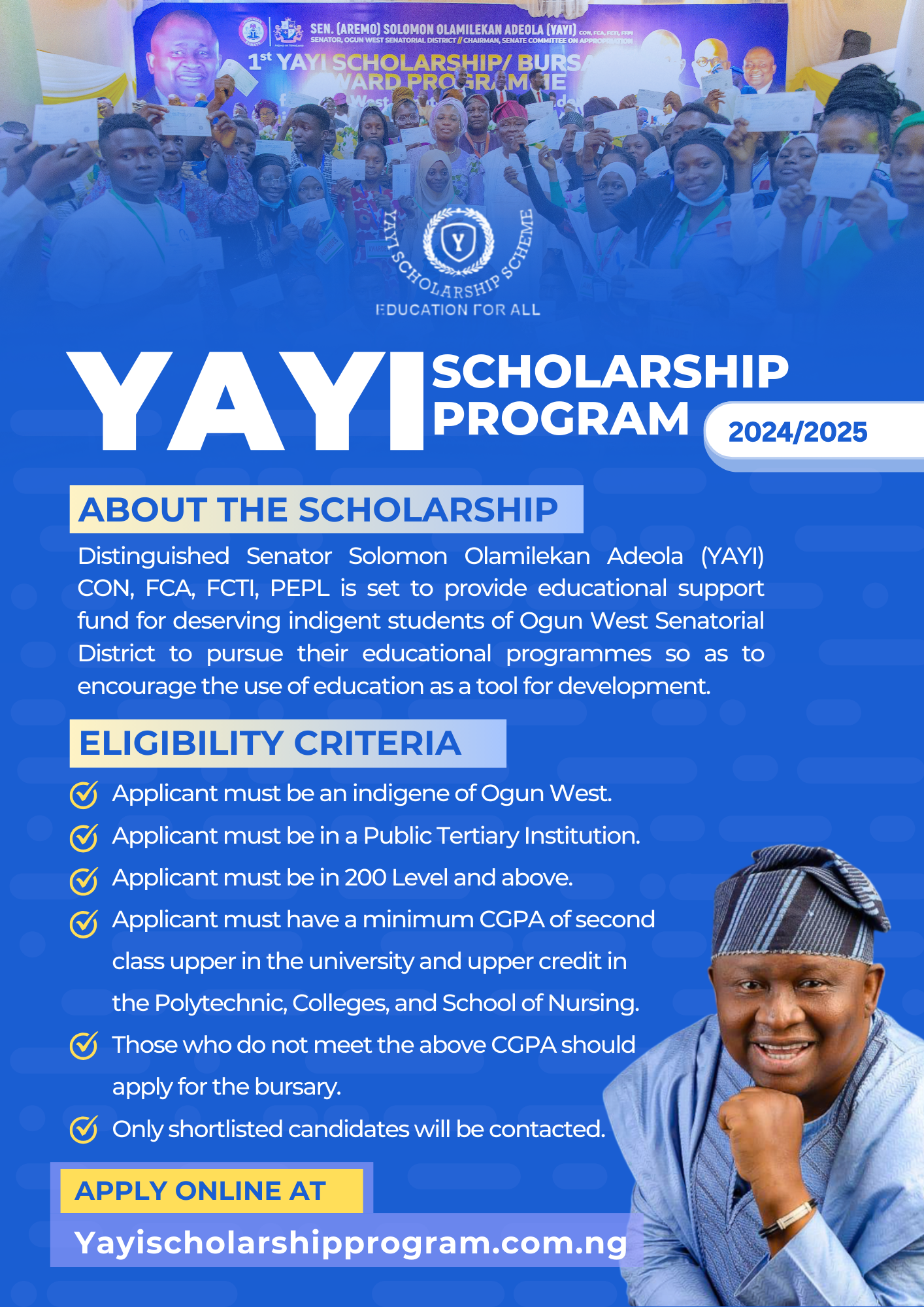 Senator Olamilekan Yayi Undergraduate Scholarship for Nigerian Students 2024