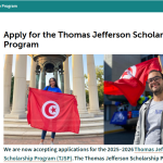 Thomas Jefferson Scholarship 2025/26 Program (TJSP) For Undergraduate Students In Tunisia (Fully Funded To The USA)