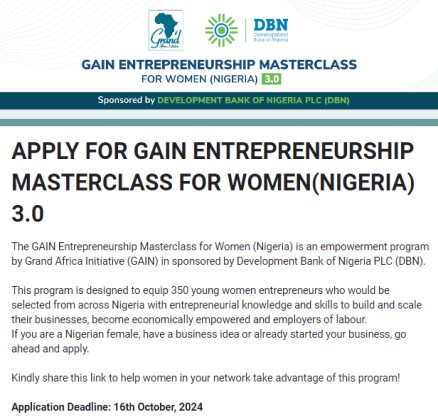 How to Apply for GAIN Entrepreneurship Masterclass for Nigerian Women 2024