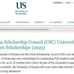 China Scholarship Council (CSC) & University of Sussex Scholarships 2025