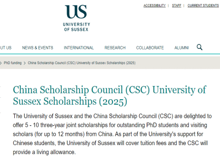 China Scholarship Council (CSC) & University of Sussex Scholarships 2025