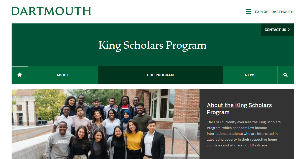 Fully Funded Dartmouth College King Scholarship 2025 in the United States For Students From Developing Countries