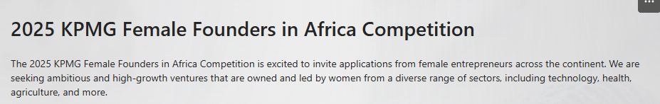 KPMG Female Founders in Africa Competition 2025 For African Female Entrepreneurs