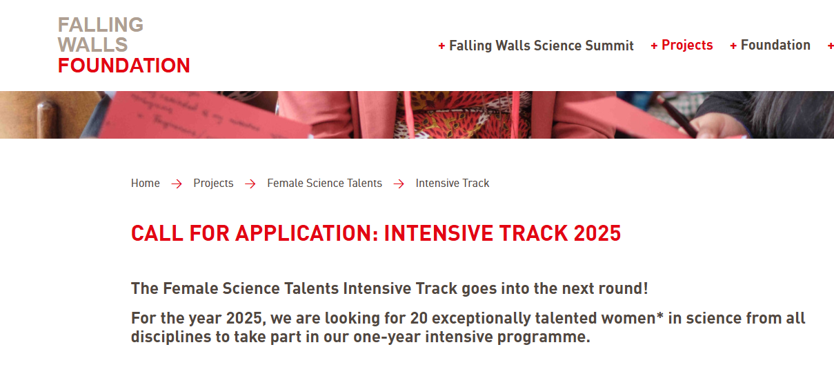 Falling Walls Foundation Female Science Talents Intensive Track Program 2025 For Women In Science