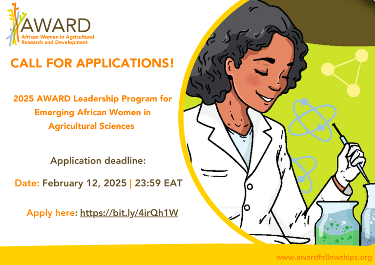 CALL FOR APPLICATIONS: 2025 AWARD Leadership Program for Emerging African Women in Agricultural Sciences