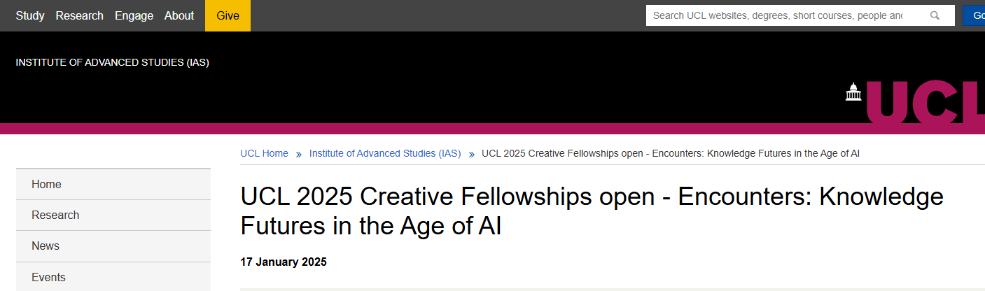 Applications Are Open For The UCL Creative Fellowships 2025 For Creatives Worldwide ( £5,000 Grant)