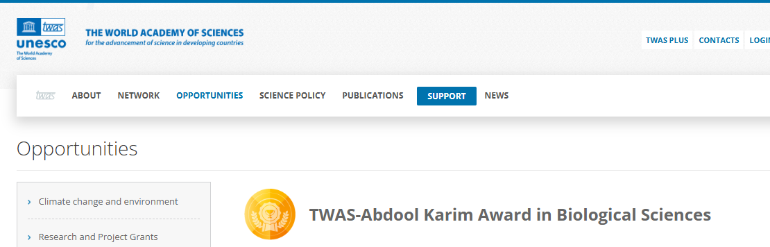 TWAS-Abdool Karim Award in Biological Sciences for Women Scientists in Low-Income African Countries ($5,000 Award)