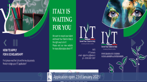 9-Month €1,000 African Scholarship for Investing Your Talent in Italy (IYT Program)