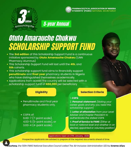 Otuto Amarauche Chukwu 2025 Scholarship Support Fund For Pharmacy Students in Nigeria