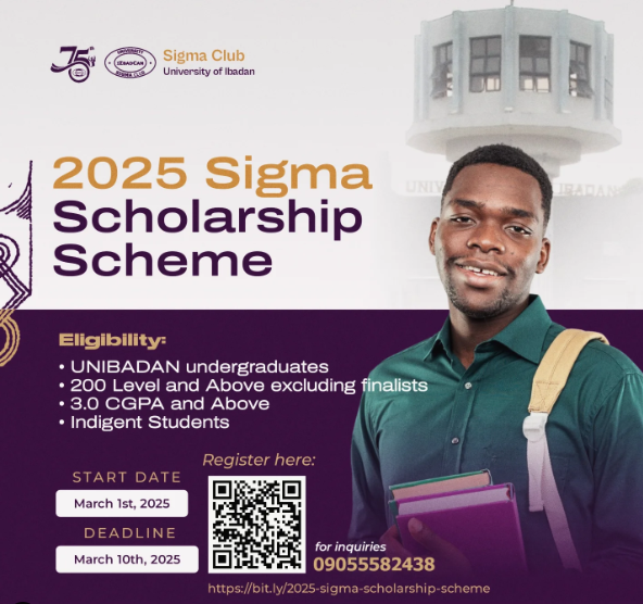 Sigma Club University Of Ibadan 2025 Scholarship Scheme for Undergraduate Students in Nigeria 