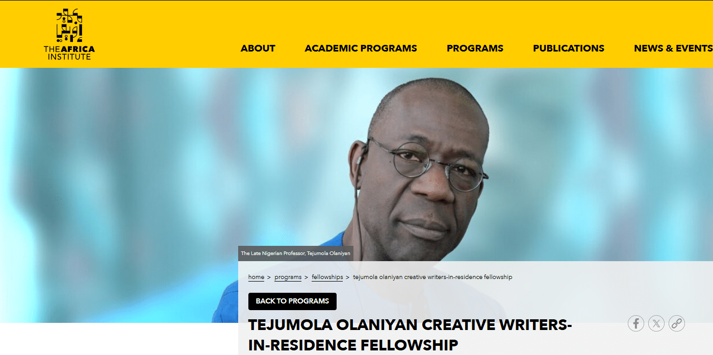 Tejumola Olaniyan Creative Writers Fellowship 2025 Is Offering 50,000 AED Grant & Fully Funded Residency in UAE